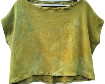 Hand-Dyed Cotton Fleece Sleeveless Top: Chartreuse Green Layering Garment