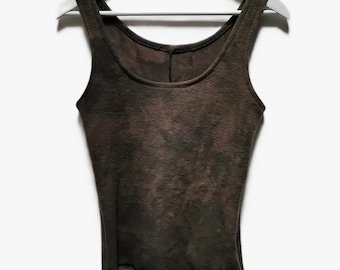 Earthy brown tank top womens bodice shirt singlets hand dyed alternative ethical raw festival eco boho luxe boutique forest mori elf gaia