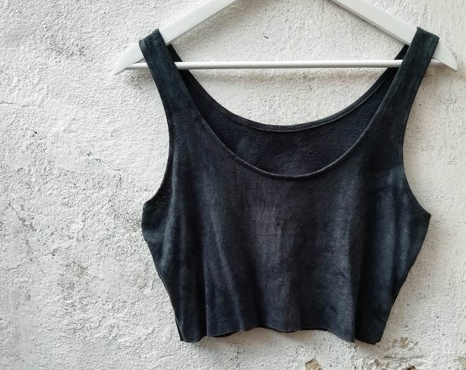 Crop Top Vest Organic Hemp Womens Slow Fashion Dark Wilds Black Hand ...