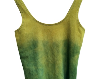 Handmade Ombre Cotton Crop Top: Yellow Green Dip Dye Vest