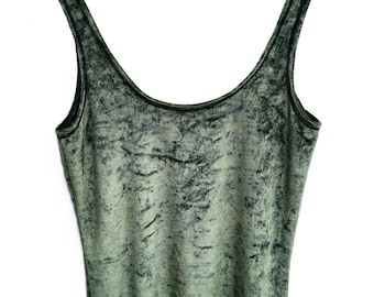 Y2K vest shimmery green velour cropped top tank scoop neck style womens singlets earthy clothes mori slow fashion garments sustainable