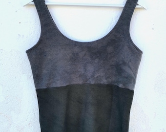 Two tone vest top grey hemp womens singlets patchwork unique mori minimalist style shirts summer layers hand dyed luxury handmade ethical