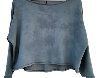 Blue grey fleece top earthy organic cotton slouchy hippy style layering garments boho baggy loose pullover sweatshirt minimalist strega mori