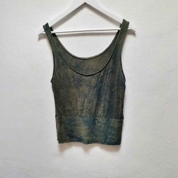 Ritual top blue green earthy pure linen hand dyed witchy clothing camisole vest singlet wild forest mori tank girl earthy eco pagan moon