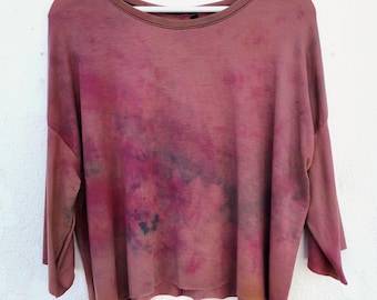 Pink tshirt top boxy mottled colours earthy loose tee natural hippie hand dyed lightweight summer shirts sleeves handmade eco friendly