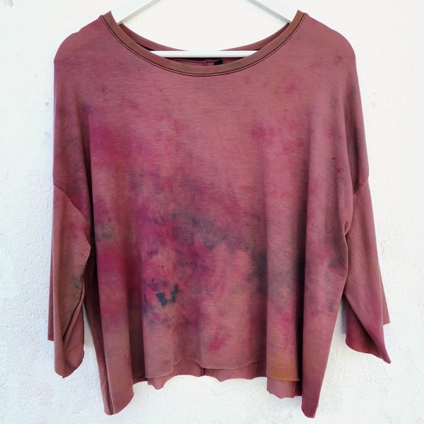 Pink tshirt top boxy mottled colours earthy loose tee natural hippie hand dyed lightweight summer shirts sleeves handmade eco friendly