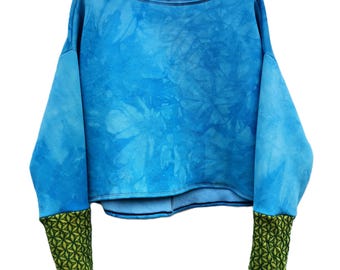 Slouchy sweater top cotton fleece minimalist hippy style blue garments baggy earthy loose men women top mori ethically made natural green