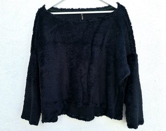 Grunge sweater plain black style cropped punk goth gothic fluffy hand dyed vintage look afghan shaggy organic jumper tops handmade natural