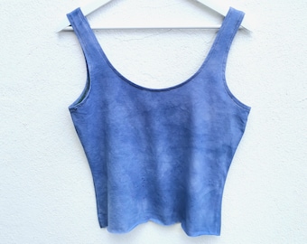 Cornflower blue crop top chakra heal earthy vibes yoga hand dyed grunge minimalist alternative ethical festival vegan singlet dance vest