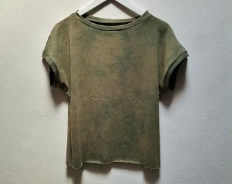 Khaki tshirt top wise womens tee shirts natural earthy forest dweller mori girl witch hand dyed boho green luxe clothing slow fashion shop