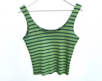 Striped green crop top cotton natural yoga hand dye grunge minimalist alternative ethically made colours grounding vegan singlet vest pagan