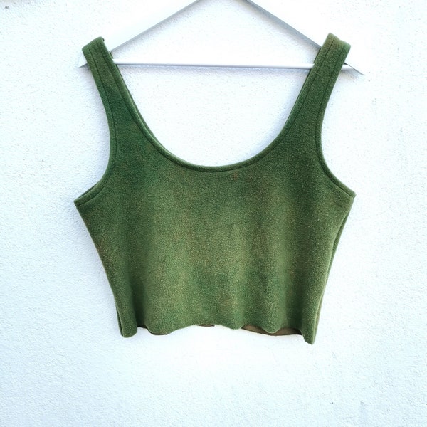 Earthy crop top green natural fleece yoga hand dye grunge minimalist alternative ethical healing colours grounding vegan singlet vest pagan