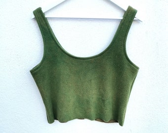 Earthy crop top green natural fleece yoga hand dye grunge minimalist alternative ethical healing colours grounding vegan singlet vest pagan