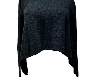 Slow fashion clothing black fleece sweater organic cotton handmade dark romance garments boho baggy loose goth gothic plain sweatshirts eco