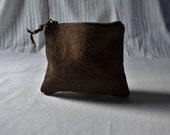 Dark brown pouch zip up kakishibu plant dye eco purse naturally bag organiser rustic linen handmade earthy minimalist mens womens leather