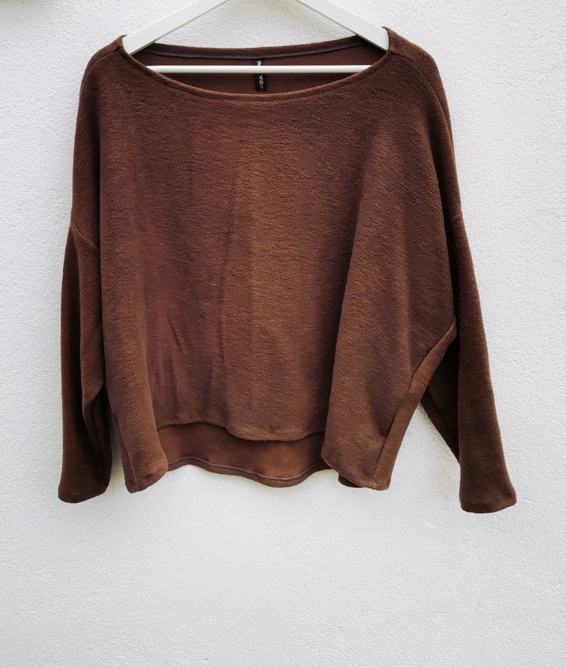Slouchy jumper earthy brown or rust red organic cotton layering garments boho baggy loose tarot goddess moon wise healing tops forest mori Warm brown