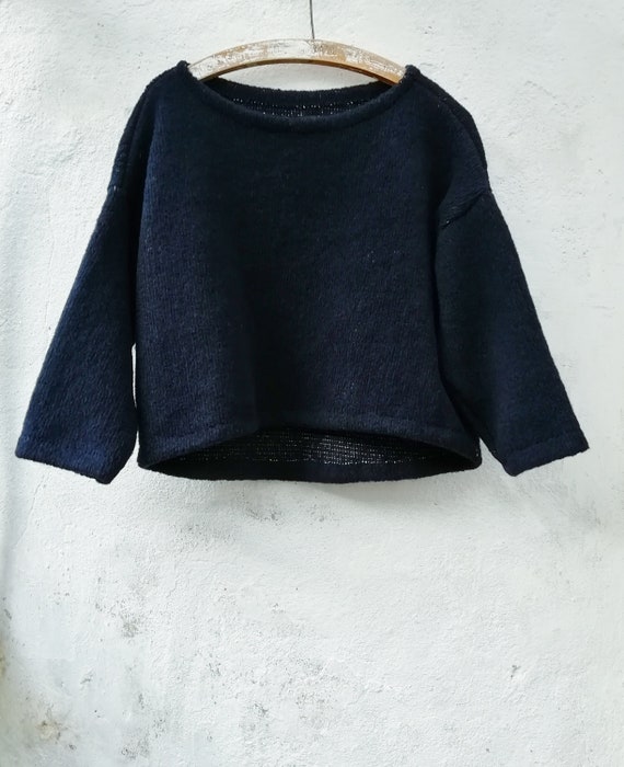 Navy Wool Jumper Dark Blue Soft Womens Minimalist Style Knit Etsy
