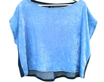 Sleeveless sweater womens cotton velour sweatshirt light blue grey hand dyed earthy shade natural soft winter layers wide neck style eco