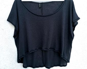 Linen tshirt top cropped earthy shirts loose tee natural cropped hippie mori hand dyed flowing chic spiritual maximalist grey purple green
