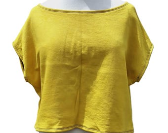 Hand-dyed cotton fleece sleeveless top: Bright yellow layering garment