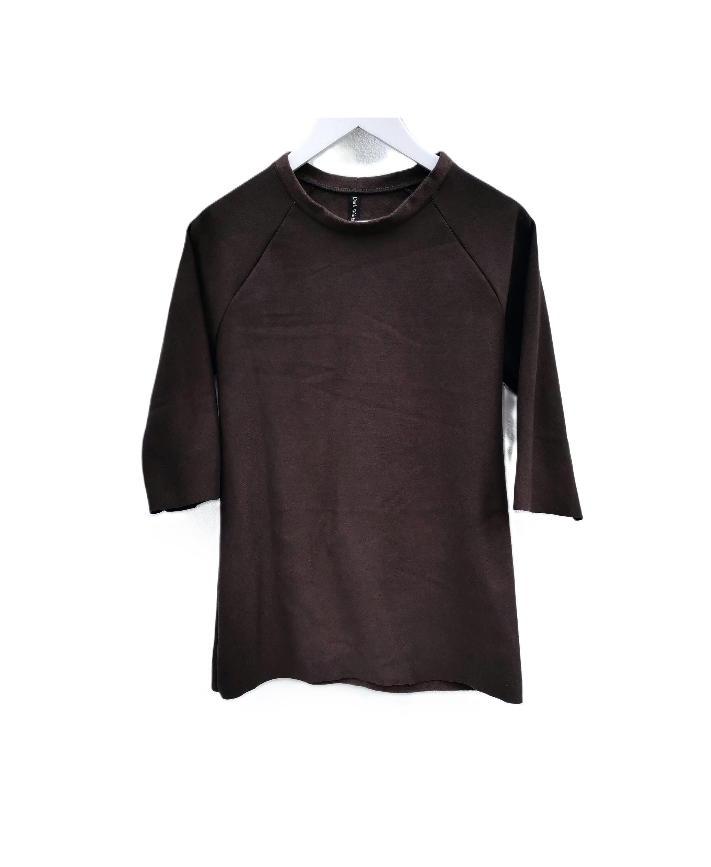 Dark Brown Cotton Fleece Sweatshirt: Half Sleeve Minimalist Top