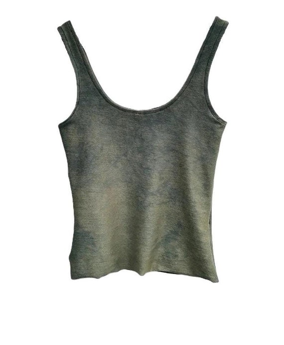 Hand Dyed Cotton Terry Tank Top: Earthy Silver Sage Green