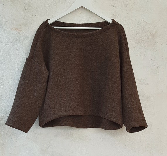 Brown jumper boiled wool Italian minimalist natural earthy | Etsy
