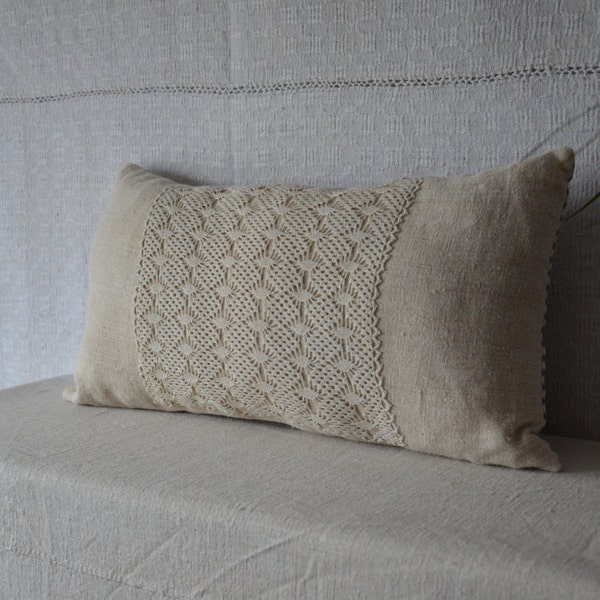 White cushion lace decor pillows rustic interiors kapok eco friendly sustainable boho scatter throw long hemp linen woven uk seller country