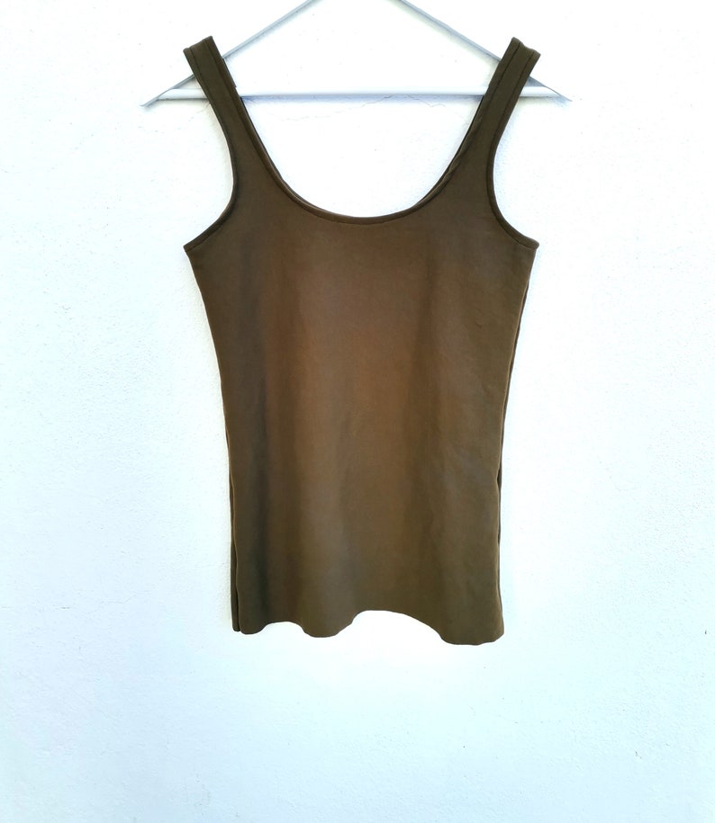 Dark mori long tank top earthy taupe khaki brown hand dyed natural grunge minimalist alternative grounding vegan singlet vest pagan shirt image 2