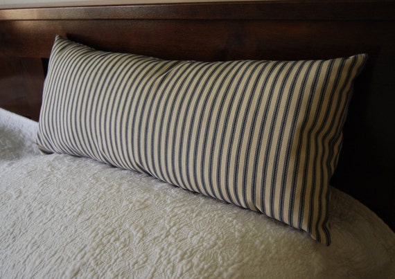 Items similar to Ticking bolster pillow long cushion blue white striped