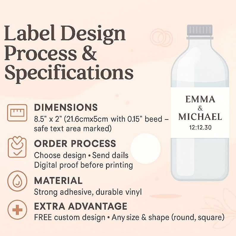 Model Label Specifications Personalized Wedding Water Bottle Labels Waterproof – Custom Thank You ...