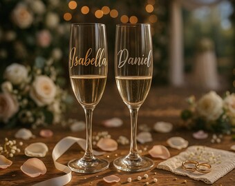 Personalised Vinyl Name Decals for Champagne Flute Glasses – Wedding, Hen Party & Birthday Stickers