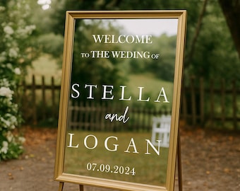 Aangepaste spiegelsticker bruiloft – gepersonaliseerde vinylsticker met welkomstbord voor ceremonie, receptie of acrylbord – elegant bruiloftsdecor