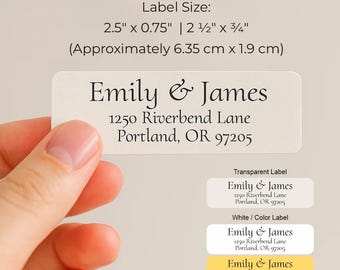 Etiquettes d'adresse personnalisées - Autocollants d'adresse pour mariage - Etiquettes blanches ou transparentes personnalisées - Design moderne et minimaliste - Faciles à retirer et à coller