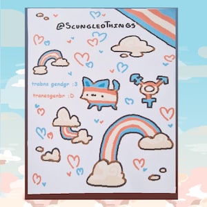 Feuille d'autocollants chat nuage fierté transgenre !!