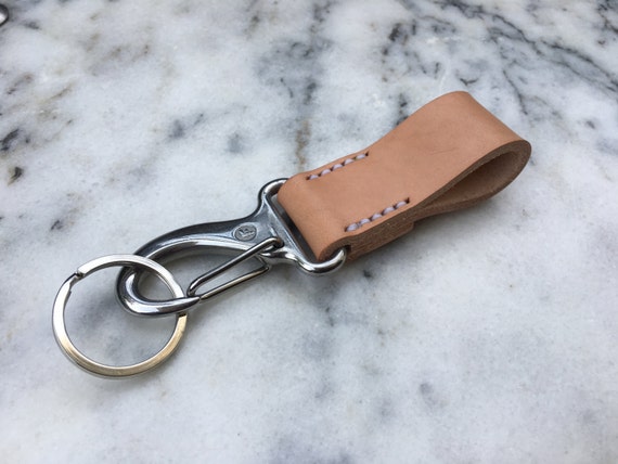 Snap Hook Leather Keychain Stainless Steel and Leather | Etsy