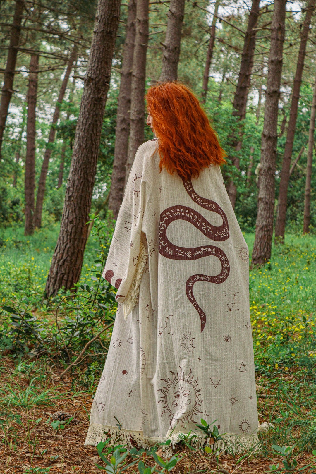 Boho Astrology Kimono With Snake Back Print – Oversized Celestial ...