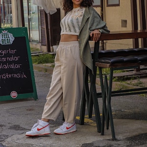 Cream Linen Balloon Pants- Boho Baggy Pants for Women- Relaxed Fit Trousers- Natural Linen Look-Bohemian Minimalist Summer Outfit