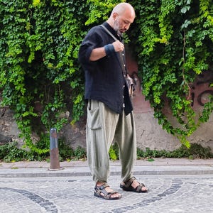 Unisex Boho Wide Leg Pants | Handmade Men&#39;s Baggy Trousers 100% Cotton | V-Cut Hippie Fit | Breathable Festival Clothing | Oiki
