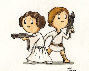 Luke and Leia - A4 Signed Print.