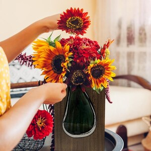 Dark Brown Paulownia Wood Vase with Glass Insert – Rustic Centerpiece Home Decor image 9