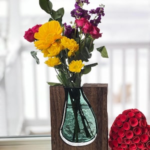 Dark Brown Paulownia Wood Vase with Glass Insert – Rustic Centerpiece Home Decor image 1