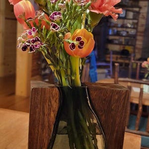 Dark Brown Paulownia Wood Vase with Glass Insert – Rustic Centerpiece Home Decor image 3