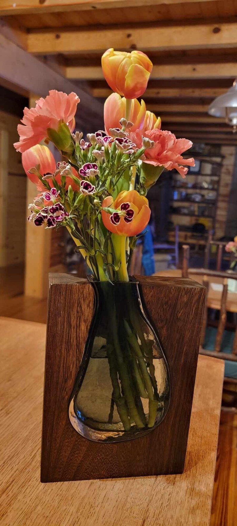 Dark Brown Paulownia Wood Vase with Glass Insert – Rustic Centerpiece Home Decor image 3