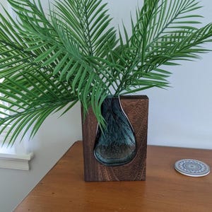 Dark Brown Paulownia Wood Vase with Glass Insert – Rustic Centerpiece Home Decor image 8