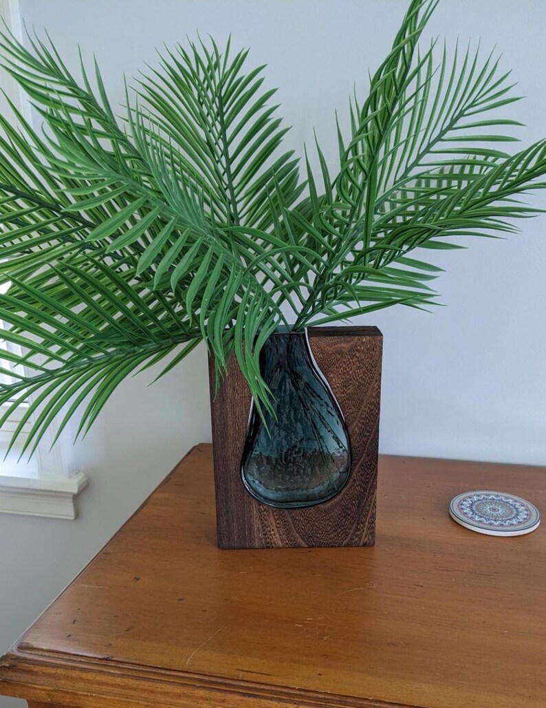 Dark Brown Paulownia Wood Vase with Glass Insert – Rustic Centerpiece Home Decor image 8