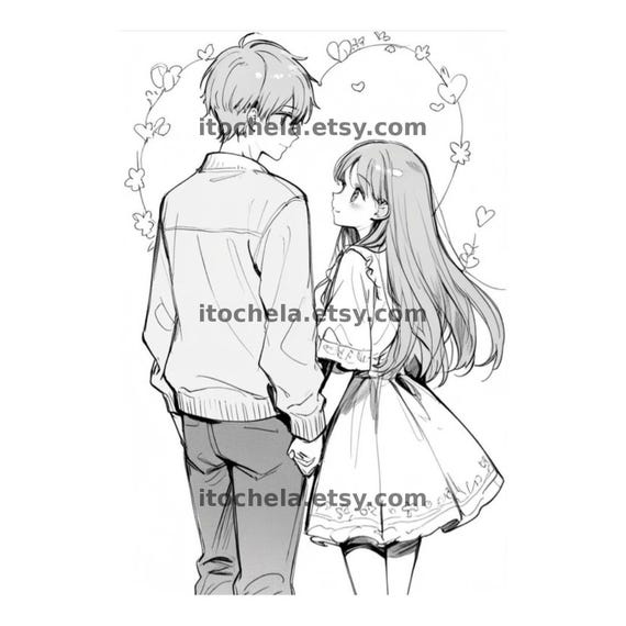 Romantic Anime Coloring Book: 20 Printable Love Story Pages (PDF