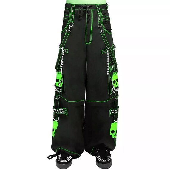 Handmade customise Supper Green Super Skull Cyber Chain Goth Jeans Punk Rock Gothic Pant