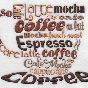 Coffee Lovers Embroidered White Cotton Kitchen tea towel image 1