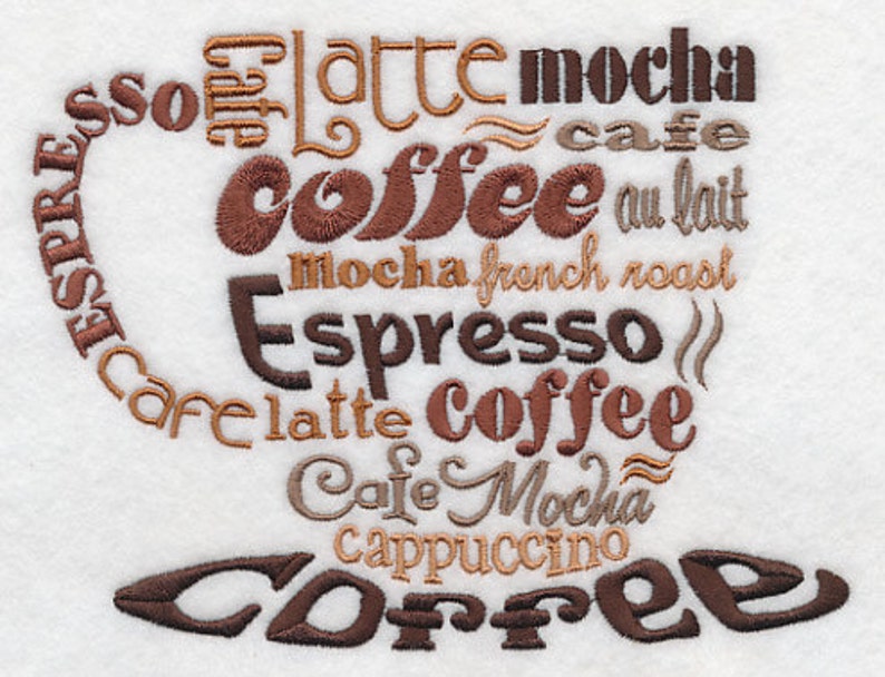 Coffee Lovers Embroidered White Cotton Kitchen tea towel image 1